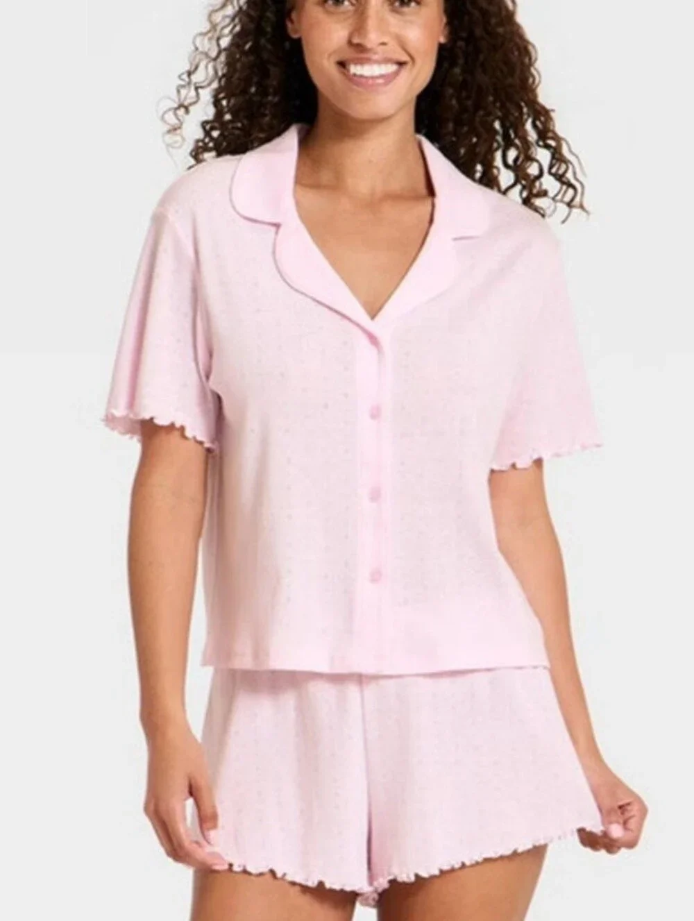 wild fable Light Pink Short Sleeve Button PJ Set